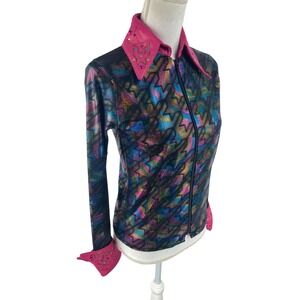 1849 Authentic Ranchwear Vtg 80s Western Zip Jacket Embellished Iridescent Disco